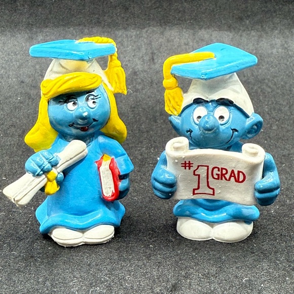 schleich Other - Vintage Graduation Smurfs Lot | 1984 Peyo Schleich Smurfette & Smurf with Diplom